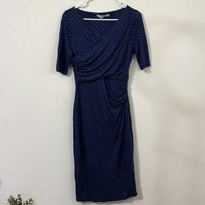 Boden Rita Ruched Jersey Blue Black Geometric Print Knee Length Dress Size 10R